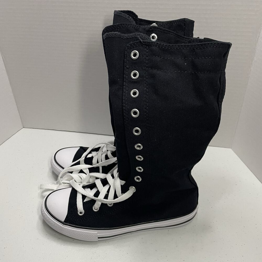 Converse Kids Size 3 Shoes NEW Knee High Chuck Taylor All Star XHi Black Zip Up - Picture 4 of 9